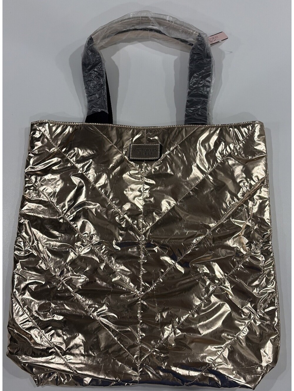 Victoria’s Secret Metallic Gold Puffer Tote Bag Quilted Y2K Glam Shoulder NWT
